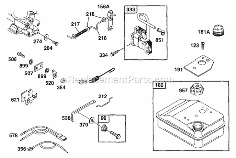 Controls Elect Fuel Tank Diagram and Parts List for  Briggs and Stratton Engine